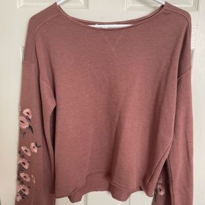 *NEW* American Eagle Crop Pink Sweater with Floral Sleeves